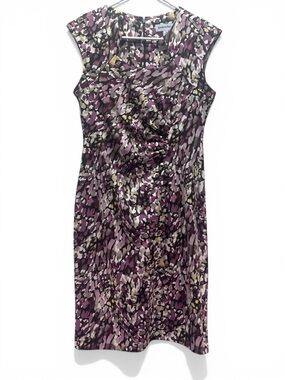 Shelby & Palmer Women Sheath Dress Side Ruched Cap Overlay Sleeveless 6 Purple